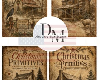 Primitive Farmhouse - Merry Christmas - Primitives Winter Wonderland Labels - Baking Pantry Labels - Tin Can Jar Labels (Digital Download)