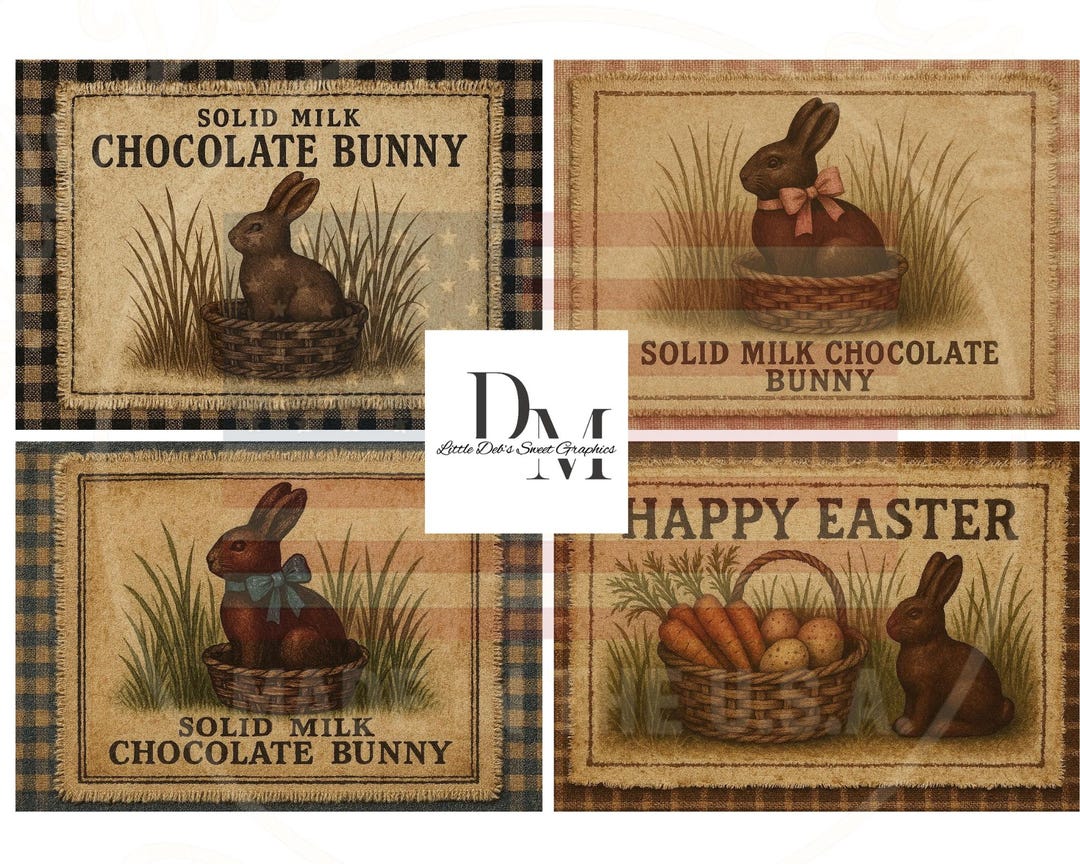 Primitive Farmhouse Fabric Solid Milk Chocolate Bunny Label - Homespun ...