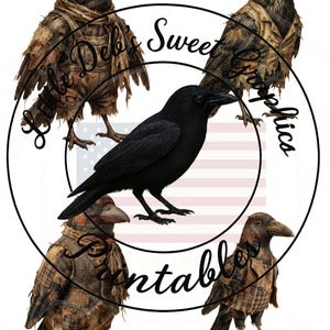 Primitive Grungy Crow Dressed In Fabric Homespun Clothes Labels - Prim Grunge Label - Tin Can, Jar Labels (Digital Download) PNG Background