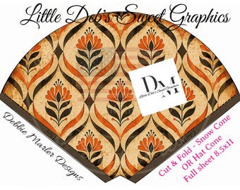 Snow or Hat CONE - Primitive Farmhouse - Halloween Fall Retro Vintage Background - Pantry Tin Can - Cut & Fold Make CONE Digital Download