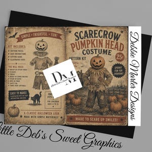 Digital nedladdning Symönster för kostymer - Halloween Fågelskrämma Pumpahuvud - Som McCalls & Simplicity Patterns - Sy, Burk, Burketiketter