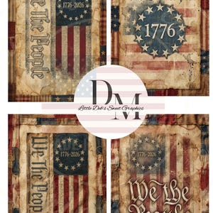 Primitive Farmhouse American Flag - We The People - 250th Anniversary - 1776-2026 Patriotic Labels - Tin Can, Jar Labels (Digital Download)