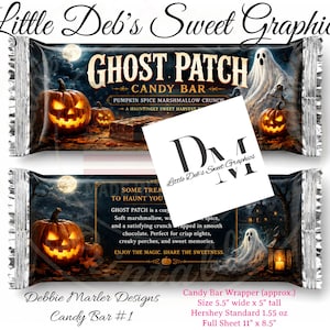 Primitive Halloween Candy Bar WRAPPER - Ghost Patch - Pumpkins Hershey Chocolate Bar Baking Pantry Labels - Tin Can, Jar (Digital Download)