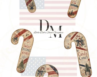 Primitive Farmhouse - 5 Sheets - Full Sheet SILHOUETTE Christmas Candy Cane Cutouts - Pantry Labels - Tin Can, Jar Label (Digital Download)