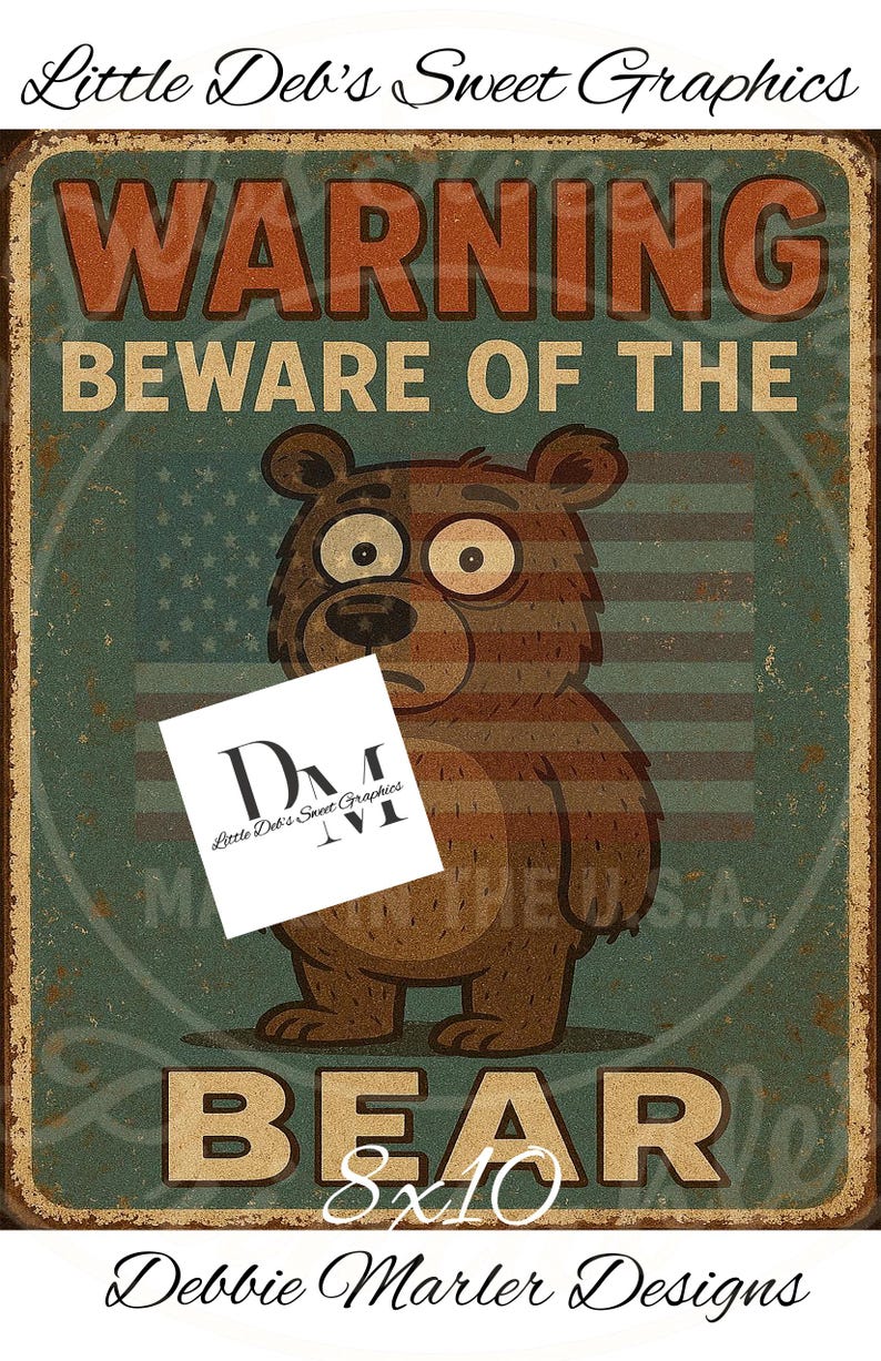 Funny Retro Wall Art Sign - Warning Beware of the Bear - Farm Animal ...