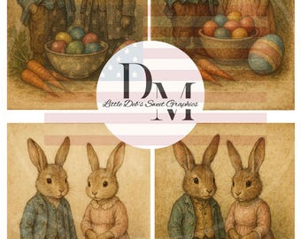Primitive Farmhouse Easter Bunny - Girl and Boy Bunny - Eggs & Carrots - Easter Labels - Tin Can, Jar Labels (Digital Download)