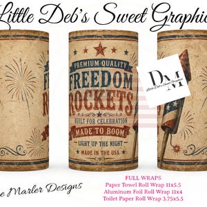 Pappershandduk, toalettpapper, aluminiumfolie - HELA OMSLAG tomma rullar - Primitive Bottle Rocket Fireworks, Patriotiska etiketter - 3 digitala etiketter