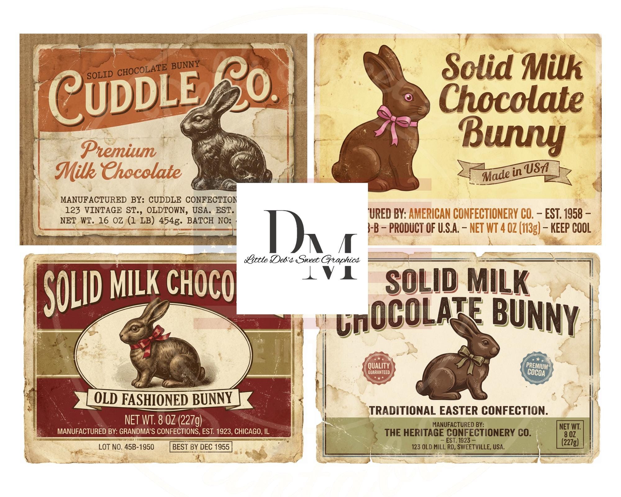 Primitive Farmhouse Solid Milk Chocolate Easter Bunny Bakery Labels ...