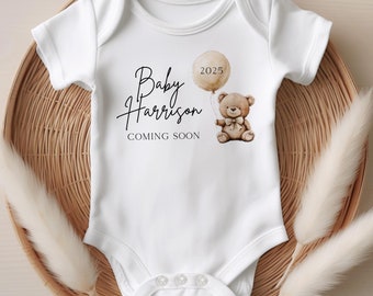 Personalised Baby Grow for Pregnancy Announcement, Pregnancy Reveal Baby Bodysuit, Baby Due 2025 Vest, Baby Coming Soon Bodysuit