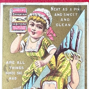 Victorian Trade Card Dual View Advertising Metamorphic Victorian Lady Soapine Soap 1800&#39;s