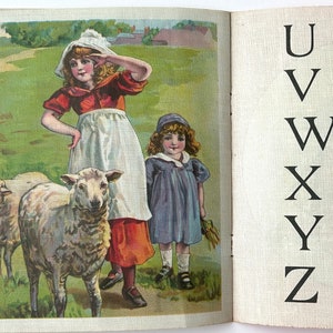 Antique Children&#39;s Book Illustrated Linen Happy Land ABC Printed by Charles Graham  NYC 1918