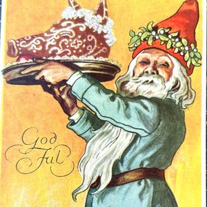 Swedish Christmas Postcard Artist Signed Jenny Nystrom Tomte Serves Traditional Dinner 1940