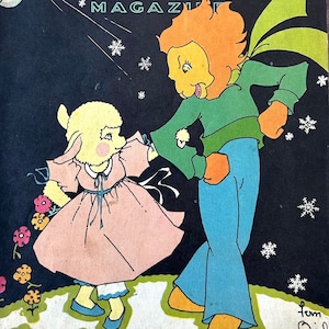 May include: Vintage "Children's Play Mate Magazine" cover from March 1941. The cover features cartoon illustrations of a lion-like character and a lamb-like character dancing in a snowy scene. The magazine title is in red letters.