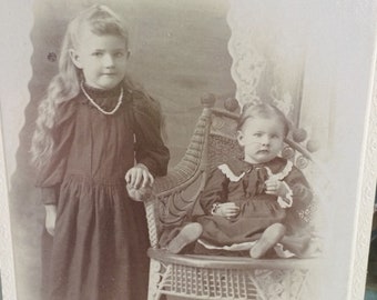 Edwardian Photograph of Children Old Cabinet Card Sisters