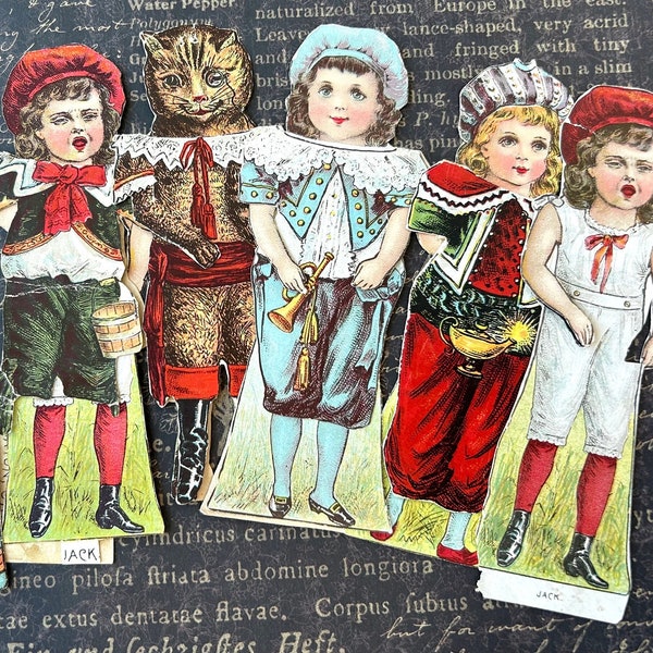 Victorian Trade Card Advertising Paper Dolls Fairy Tale Characters Scrappy Junk Journal Assemblage Lot 1800's
