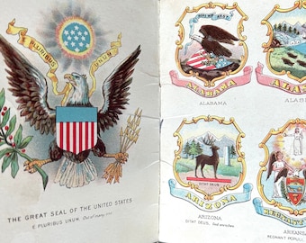 Patriotic Antique Advertising Booklet Seals Coats of Arms US States Chase & Sanborn Coffee 1902