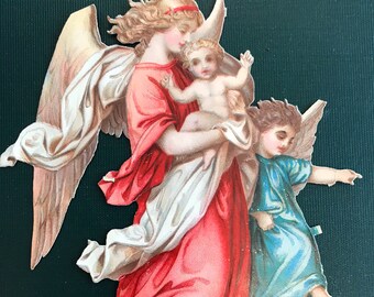German Embossed Vintage Style Scrap Die Cut Easter Christmas Angels EF7146