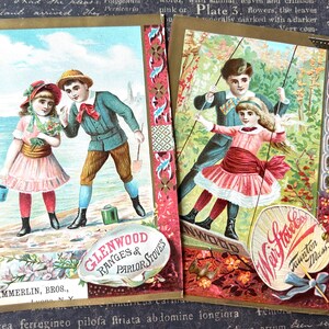 Victorian Trade Cards Glenwood Parlor Stoves and Ranges Children at Seashore 1800&#39;s
