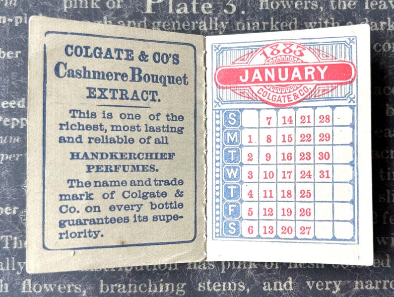 1885 Calendar.pdf Victorian Miniature Advertising Calendar Booklet Colgate Perfume NYC ...
