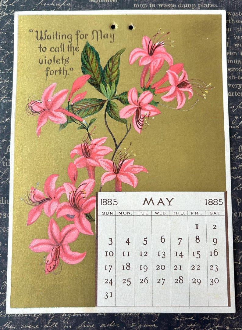 1885 Calendar.pdf Antique Calendar Panel Spring Poem William Cullen Bryant Flowers Lilies ...