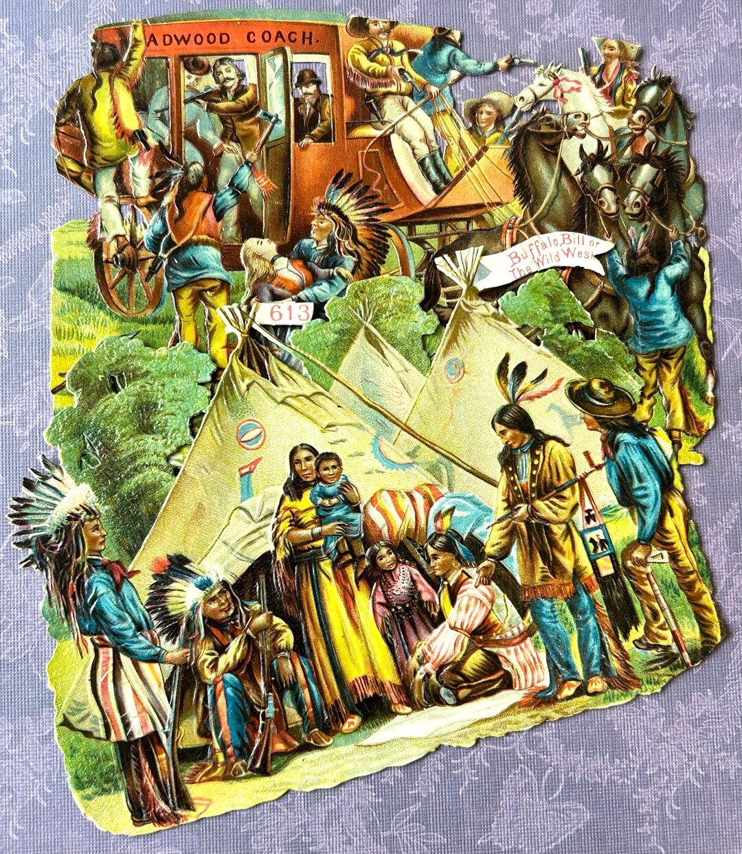 Antique Buffalo Bill Cody Wild West Show Die Cuts Native American Tepee ...