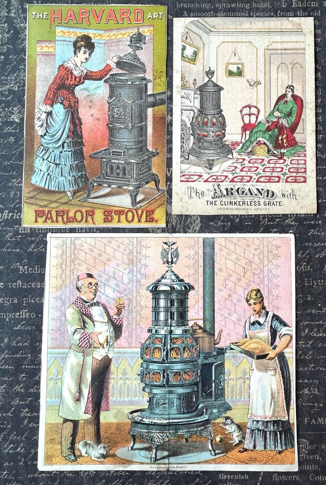 Parlor Card Collection Scrappy Victorian Trade Cards Parlor Stoves Ladies Girls Kitty Cats Lot ...