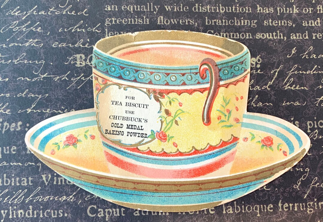 Victorian Trade Card Die Cut Tea Cup Chubbuck's Baking Powder for