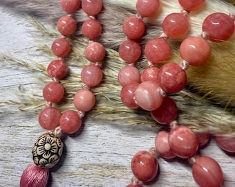 Agate 108 Bead Knotted Mala - Prayer Beads, Meditation Beads - Yoga Necklace - 42 inches