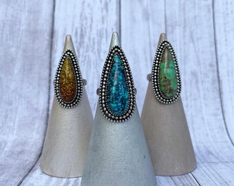 Hubei Turquoise Statement Ring – Sterling Silver, Talon Ring