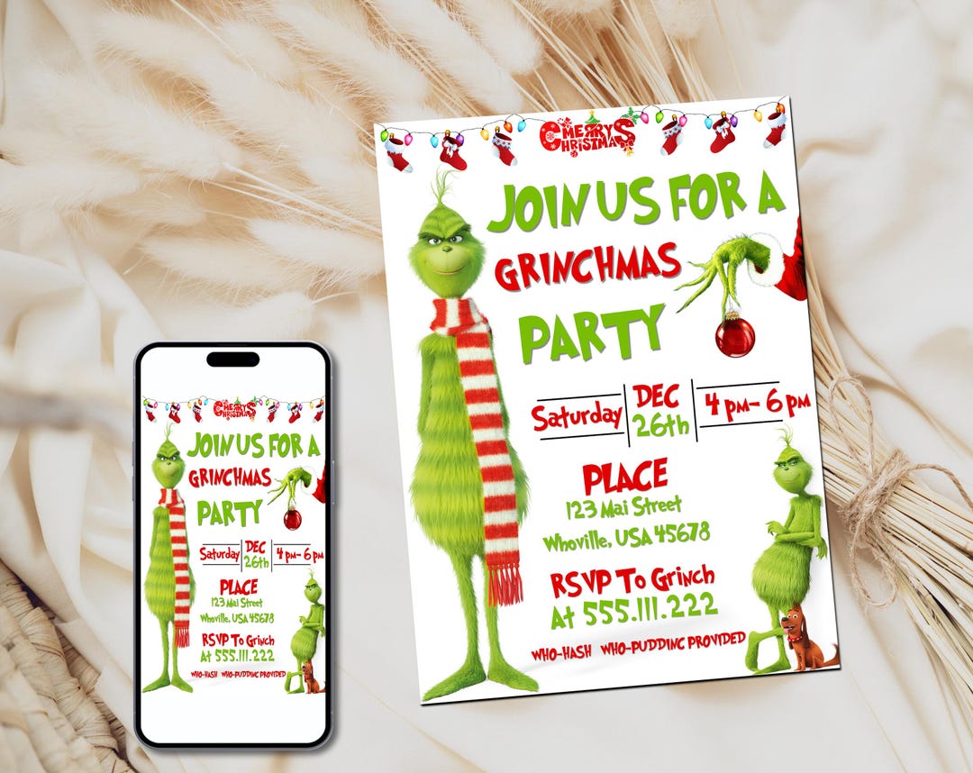 Editable Grinch Party Invitation | Merry Grinchmas Invitation | Grinch ...