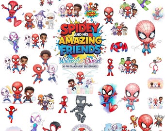 40 Spidey Watercolor PNG Clipart Bundle | Spidey and His Amazing Friends, Spiderman Clipart, Superhero Png, Digital Files | INSTANT DOWNLOAD