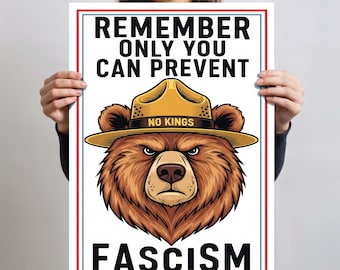 No Kings Protest Sign PRINTABLE, Bear Refuse Fascism Political Activist Rally Sign, Anti-Trump No Kings Protest Poster Digital Download