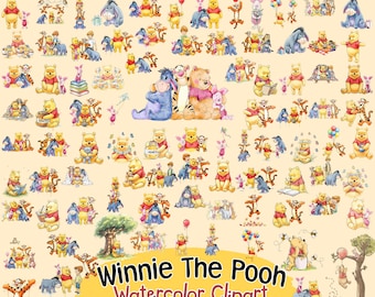 Winnie the Pooh Watercolor Png Clipart | Printable Winnie the Pooh Friends Birthday Baby Shower | High Quality | Clip Art | Instant Download
