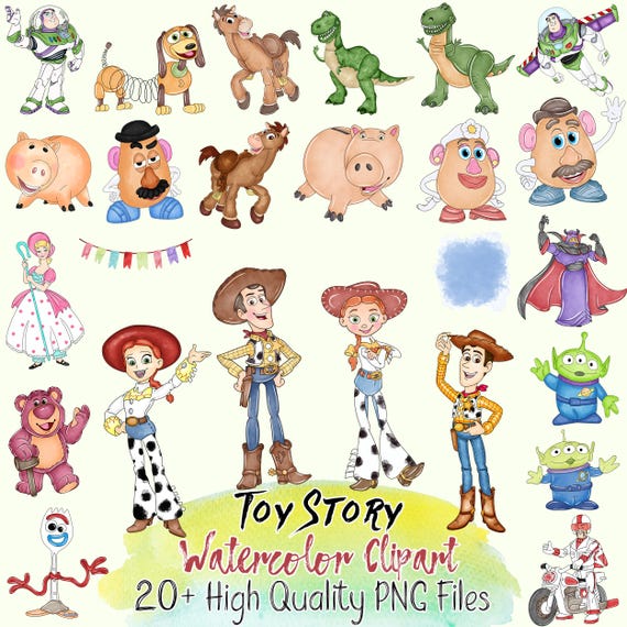 Toy Story Png Watercolor Clipart Bundle | Toy story watercolor printable, Woody, jessie, Rex, Buzz lightyear watercolor | INSTANT DOWNLOAD