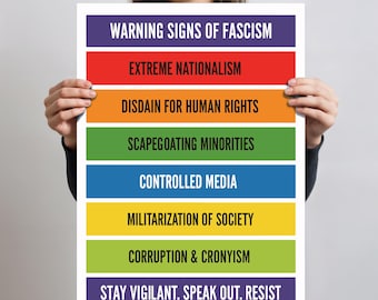 Cartel de protesta anti-Trump imprimible – Póster de advertencia sobre el fascismo – Impresión artística mural activista – Descarga digital de carteles Pro Democracia 2025