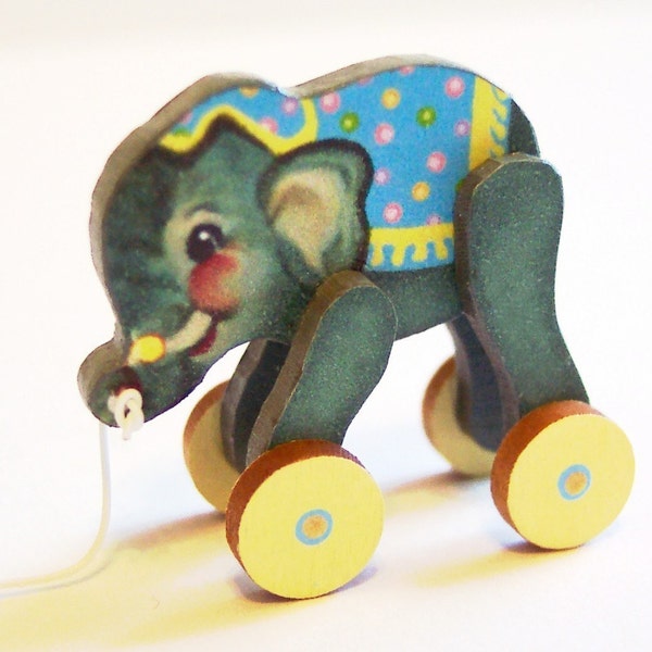 Baby Elephant Pull Toy in YOUR CHOICE of SIZE Dollhouse Miniature Doll Display