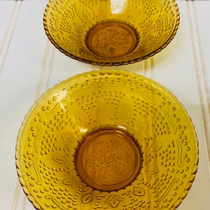 Rare Vintage Amber Glass Rice Bowls Set of 2
