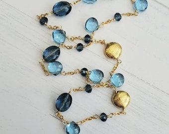 Swiss Blue Topaz Necklace, Blue Gemstone Necklace, Gold Filled Gemstone Jewelry, Handmade Jewelry, Gifts, Blue Topaz Gemstone