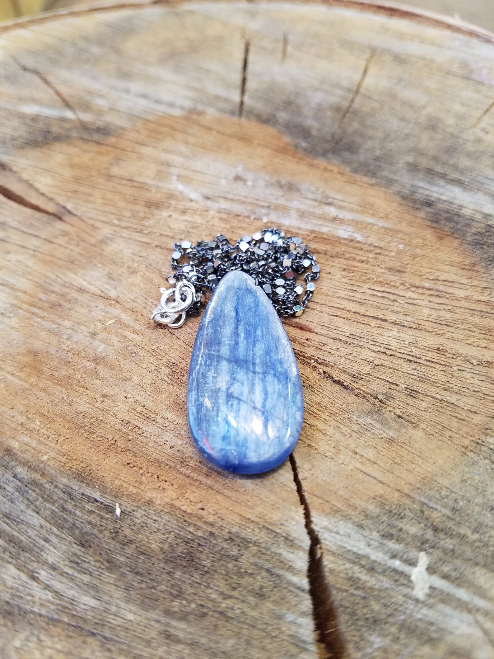 Blue Kyanite Pendant Oxidized Sterling Silver Necklace - Etsy