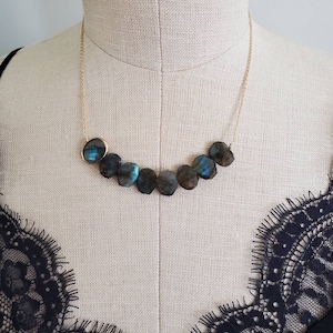 Beaded Labradorite Necklace, Minimalist Necklace, Gold Jewelry, Labradorite Jewelry, Gifts For Her, Boho Chic, Statement Necklace, OOAK