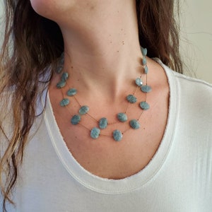 Aquamarine stone necklace hand knotted stone necklace blue aquamarine long layered necklace silk knotted aquamarine gifts for her