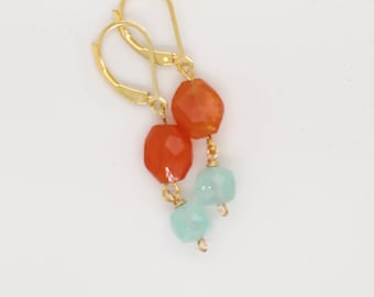 Carnelian and Chalcedony Earrings, Gemstone Earrings, Gifts, Handmade Jewelry, Earrings, Orange Earrings, Dangle Earrings