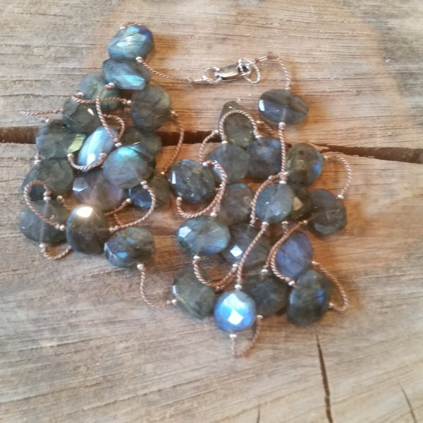 Handknotted Labradorite Stone Necklace Silk, labradorite necklace, silk knotted necklace,  minimalist design, stone labradorite jewelry