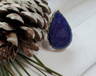 Lapis Lazuli Sterling Silver Ring: Handmade Filigree Size 7.5