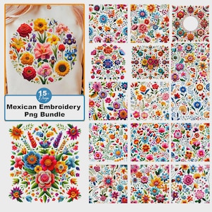 15+ Mexican Embroidery Pattern | Mexican Floral PNG Pattern | Cinco de Mayo Digital Paper | Embroidery Mexican Folk Art | Digital Download.