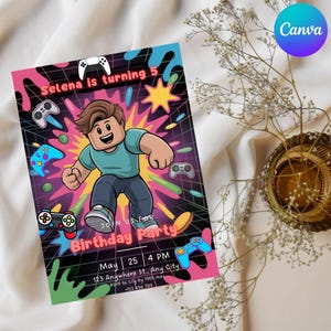 Gaming Birthday Invitation Template | Editable Digital Party Invite | Video Game Theme Printable Birthday for Kids | Gamer Card Gamer Party