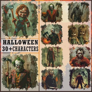 30+ Halloween Character PNG Bundle | Horror Characters PNG Bundle | Horror Movie Png, Horror Friends Png | Halloween Png | Digital Download.