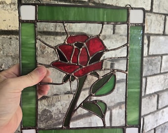 Stained Glass Rose Suncatcher