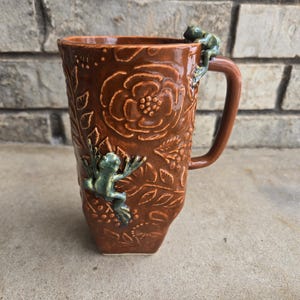 Large Floral Lizard/Frog Mug Frog on Orange
