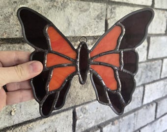 Orange & Black Butterfly Stained Glass Suncatcher